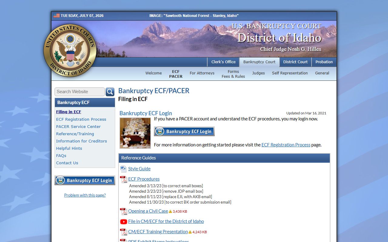 Latah County Clerk of the District Court with bankruptcy ECF as a separate federal record system