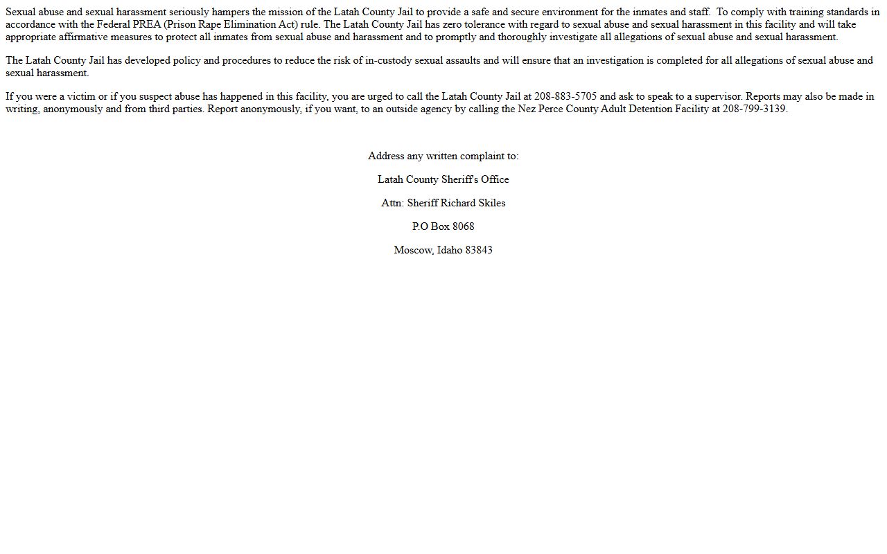 Latah County court dockets and separate jail PREA policy records