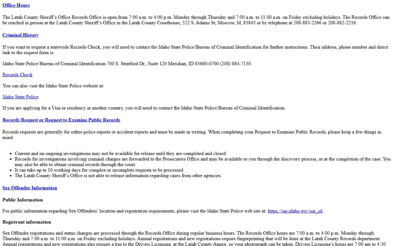 Latah County court records distinction from sheriff records request office