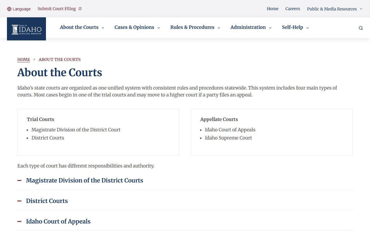 Latah County criminal court records in Idaho unified court structure
