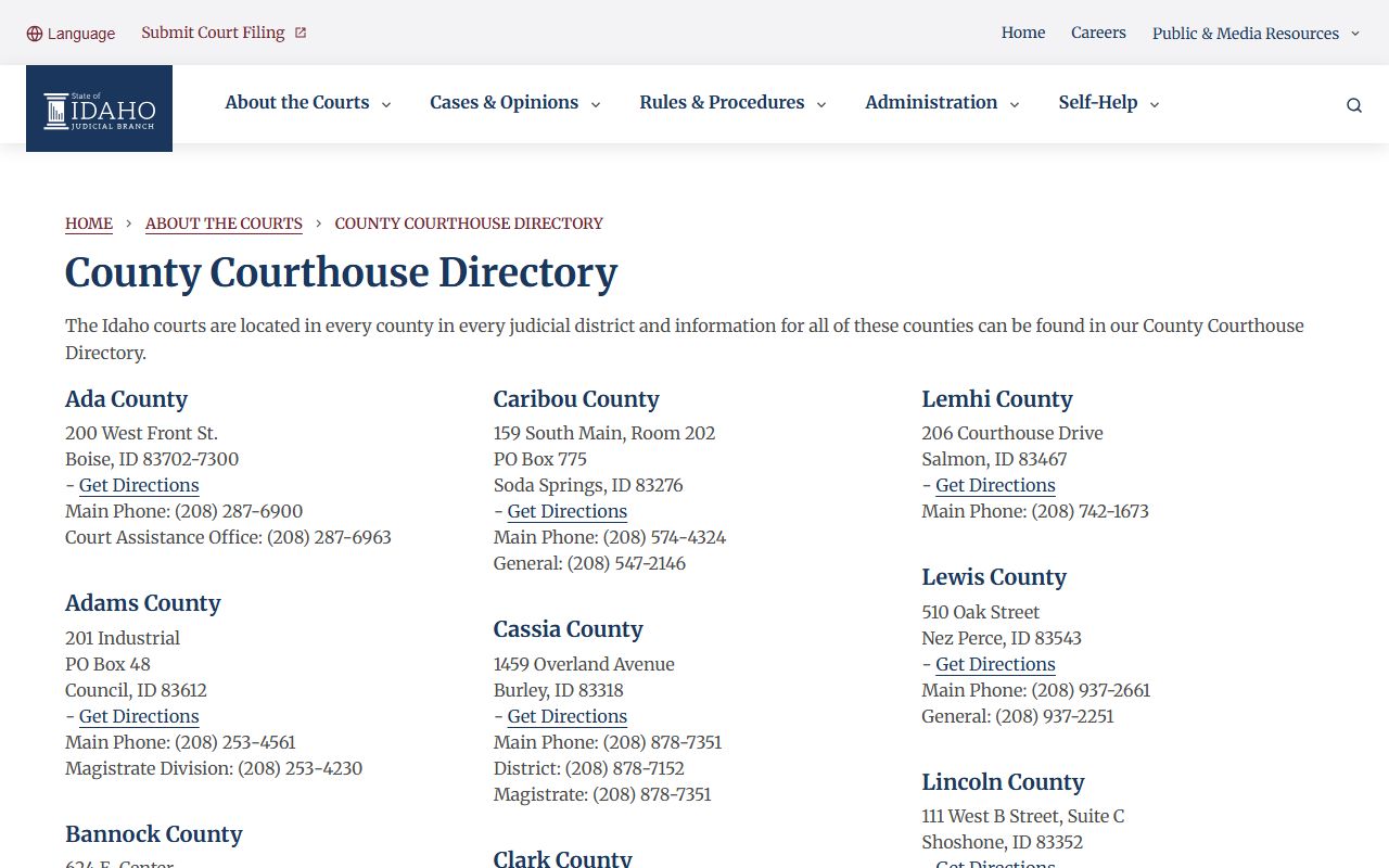 Latah County criminal court records courthouse directory contact information