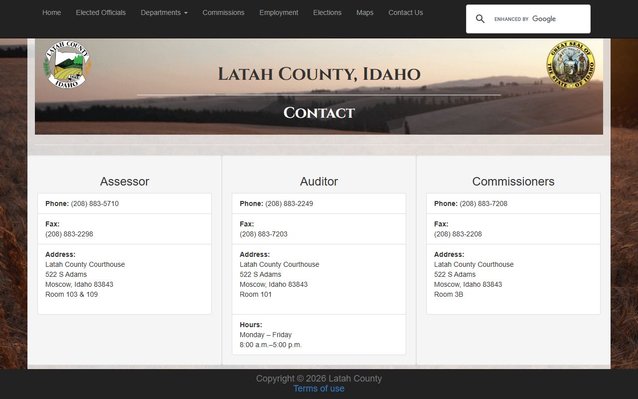 Latah County court records department directory