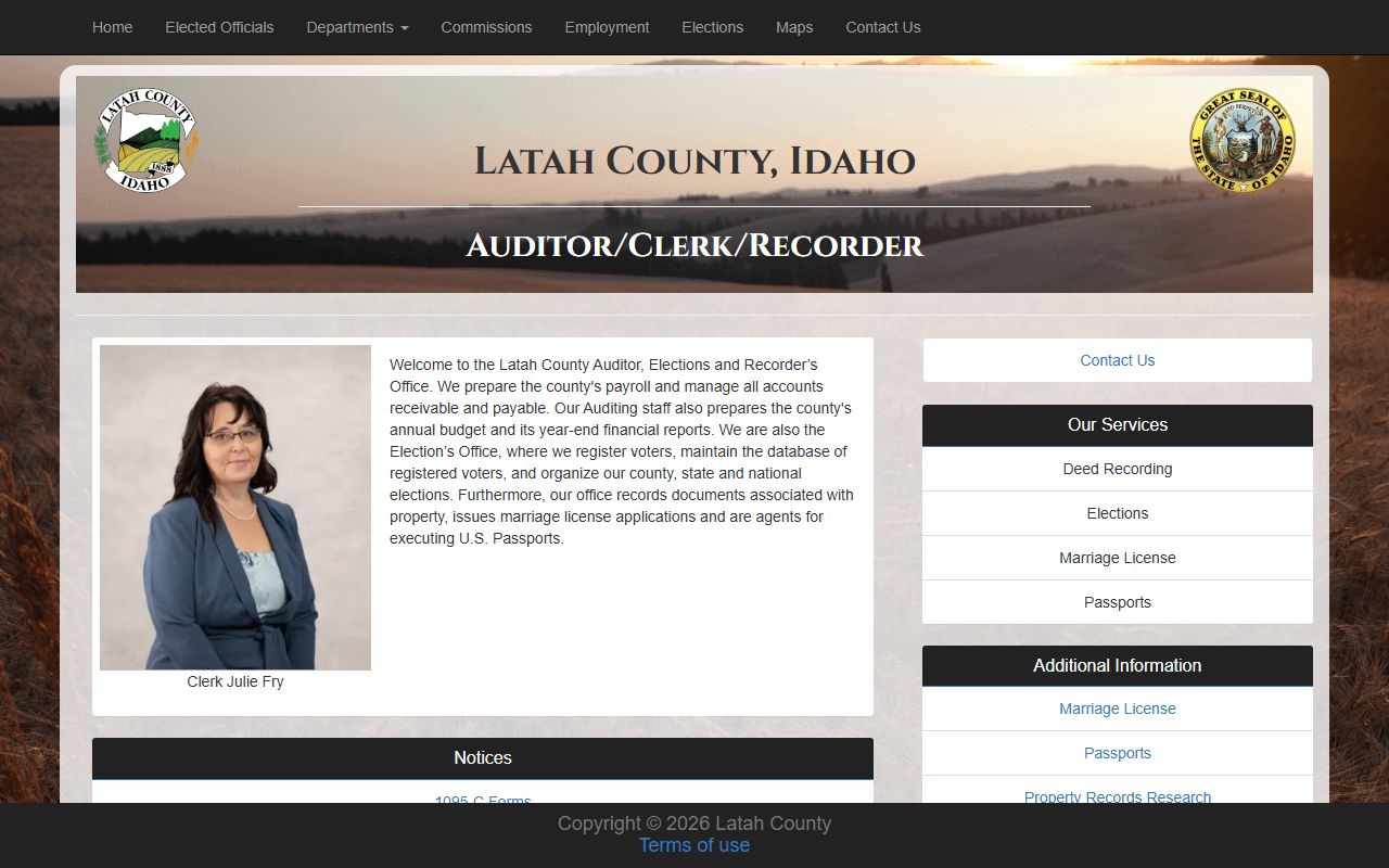 Latah County court records Auditor Clerk Recorder page