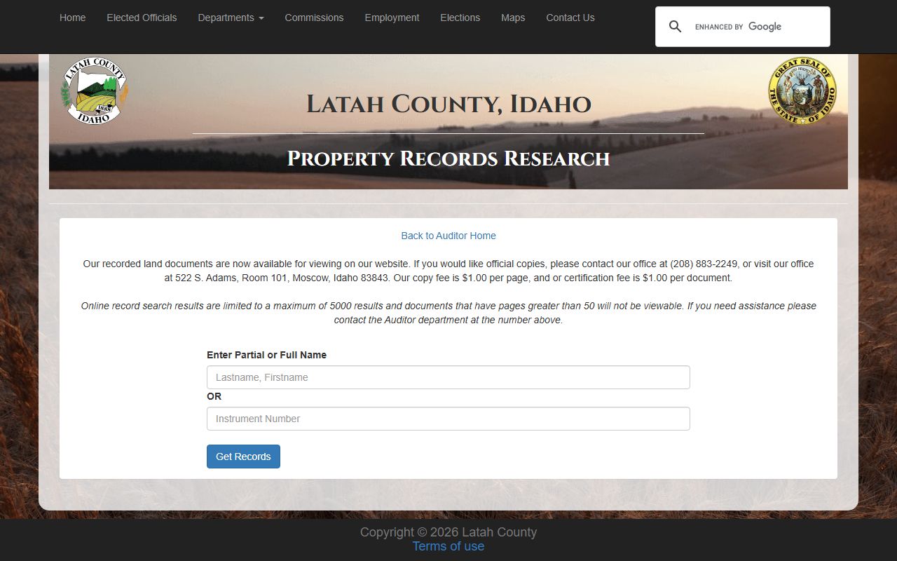 Latah County court records recorded document search