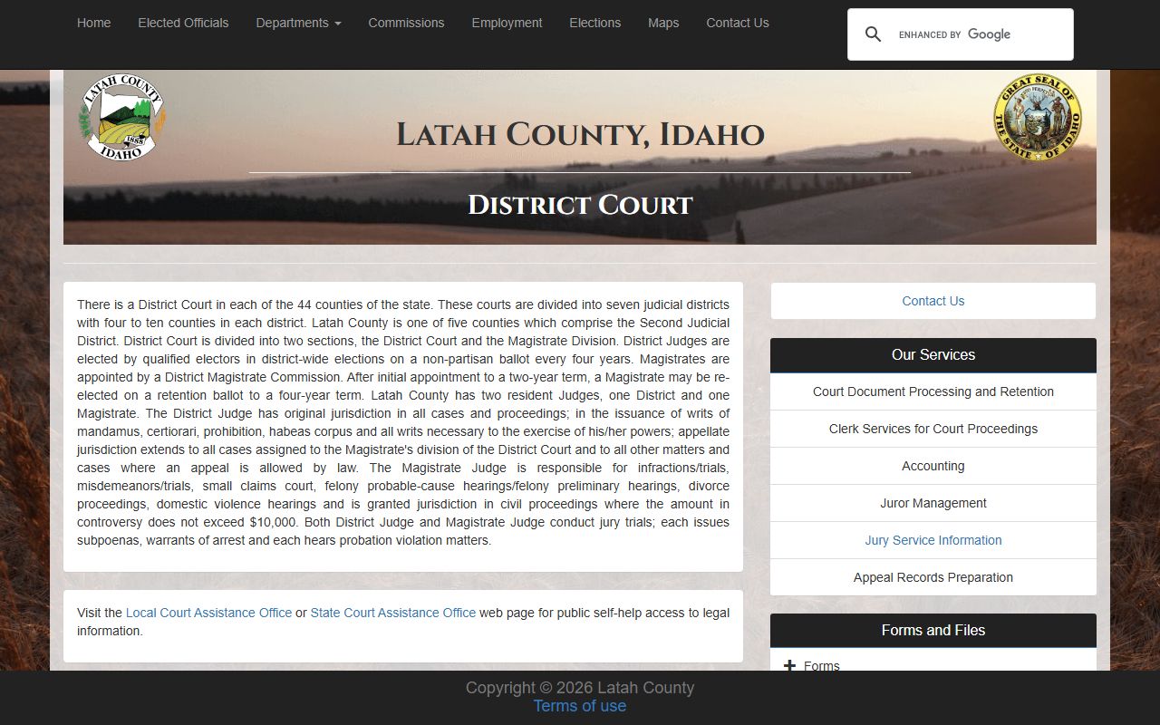 Latah County court records District Court page