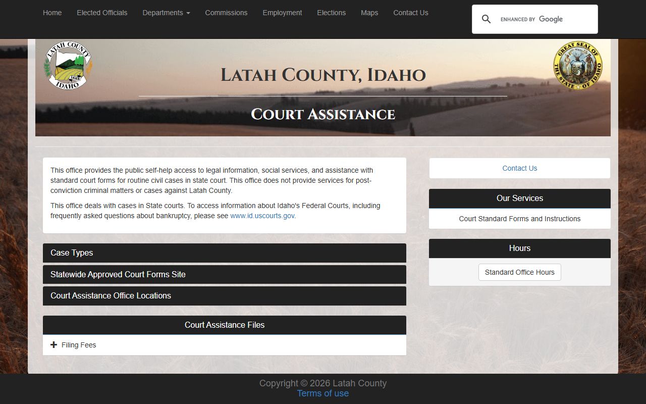 Latah County court records court assistance page