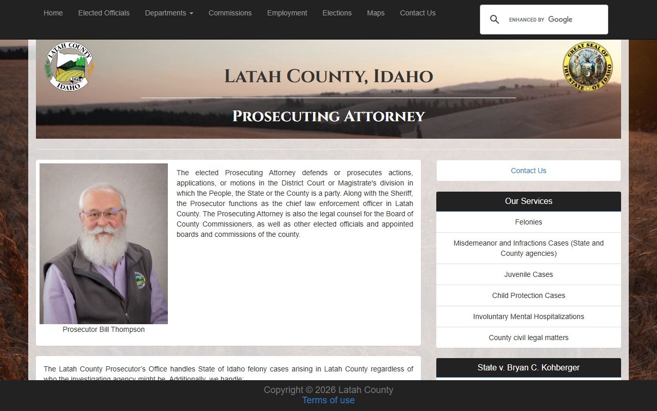 Latah County criminal court records prosecutor page