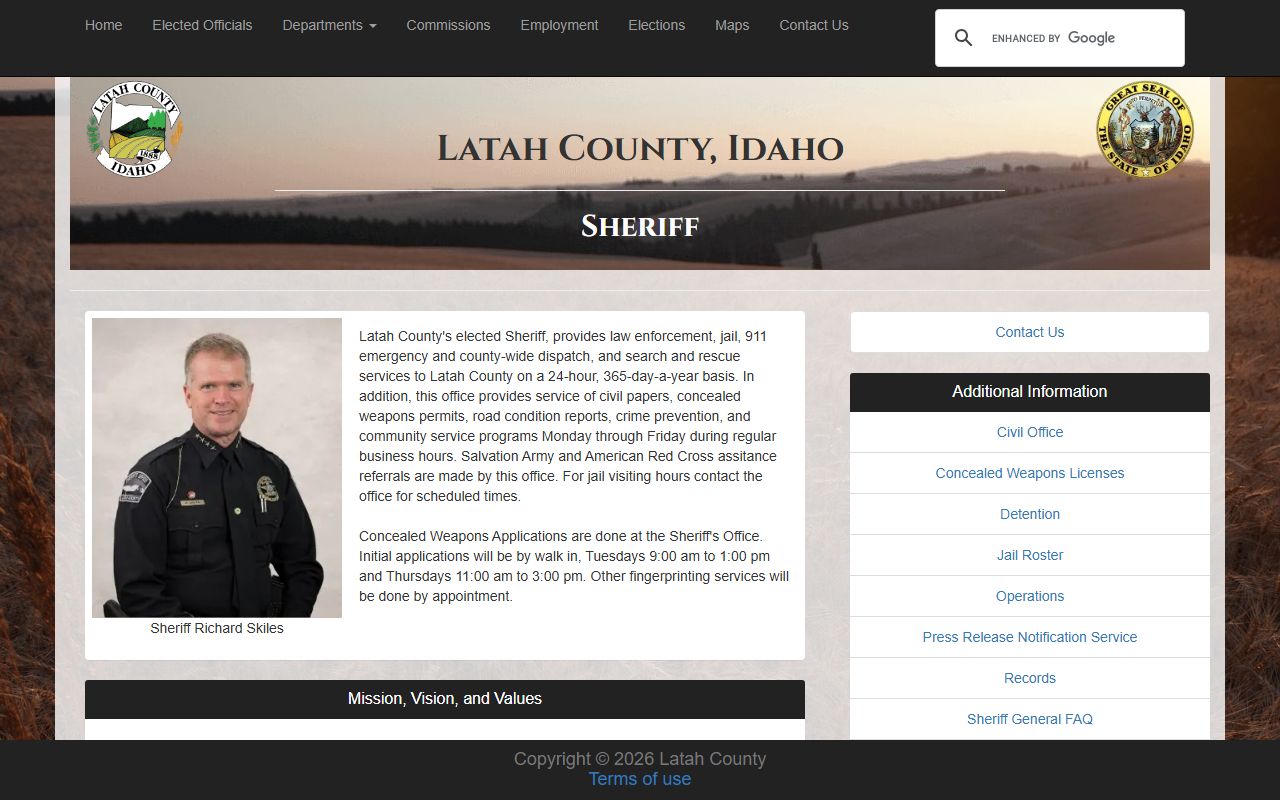 Latah County inmate and sheriff court records page