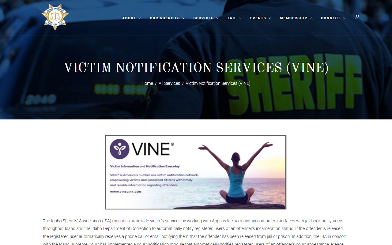 Latah County inmate records Idaho Sheriffs Association VINE service
