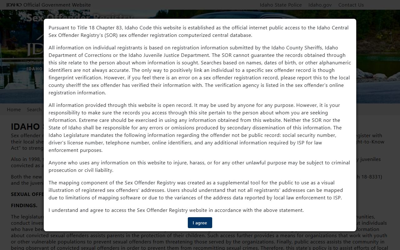 Latah County divorce records with Idaho State Police registry as a separate record source