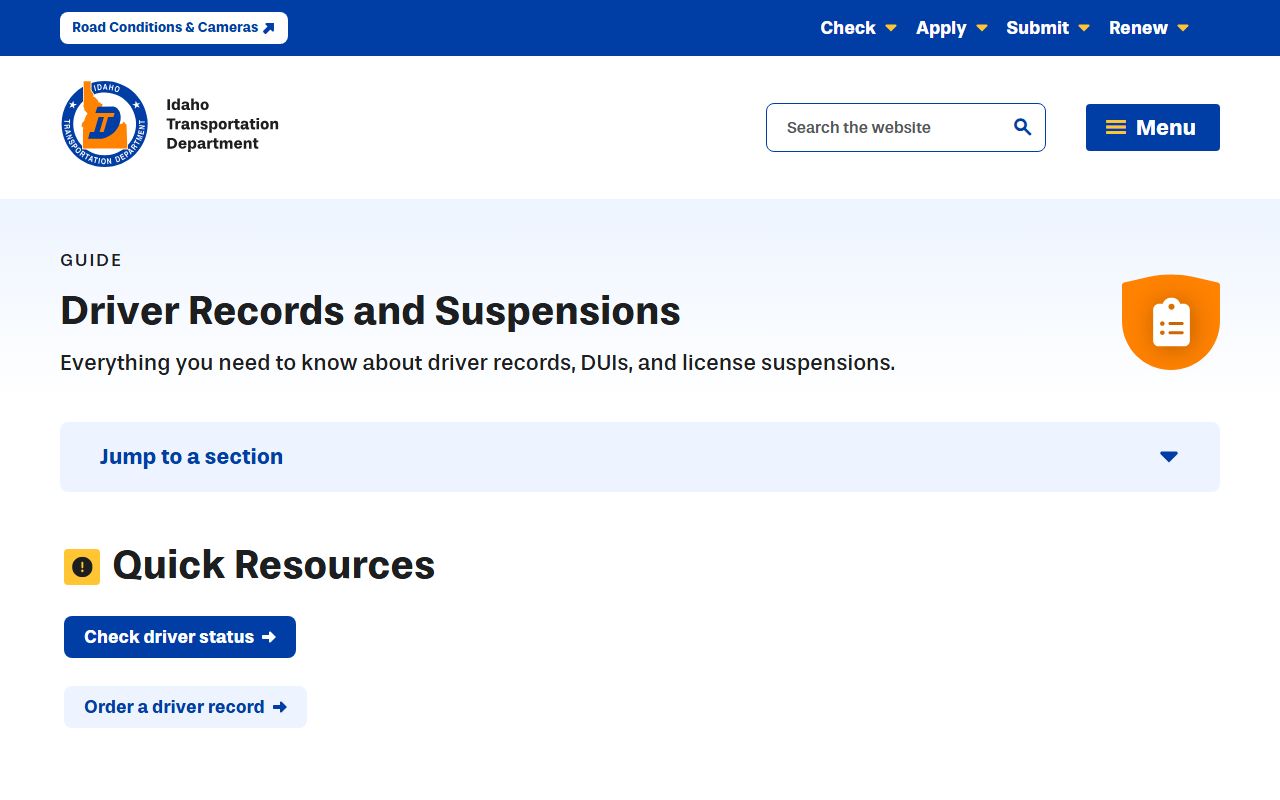 Latah County traffic court records Idaho driver record page